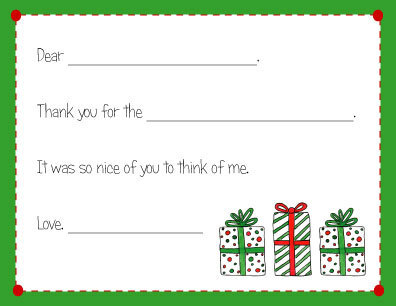 Christmas Presents Fill In Thank You Notes